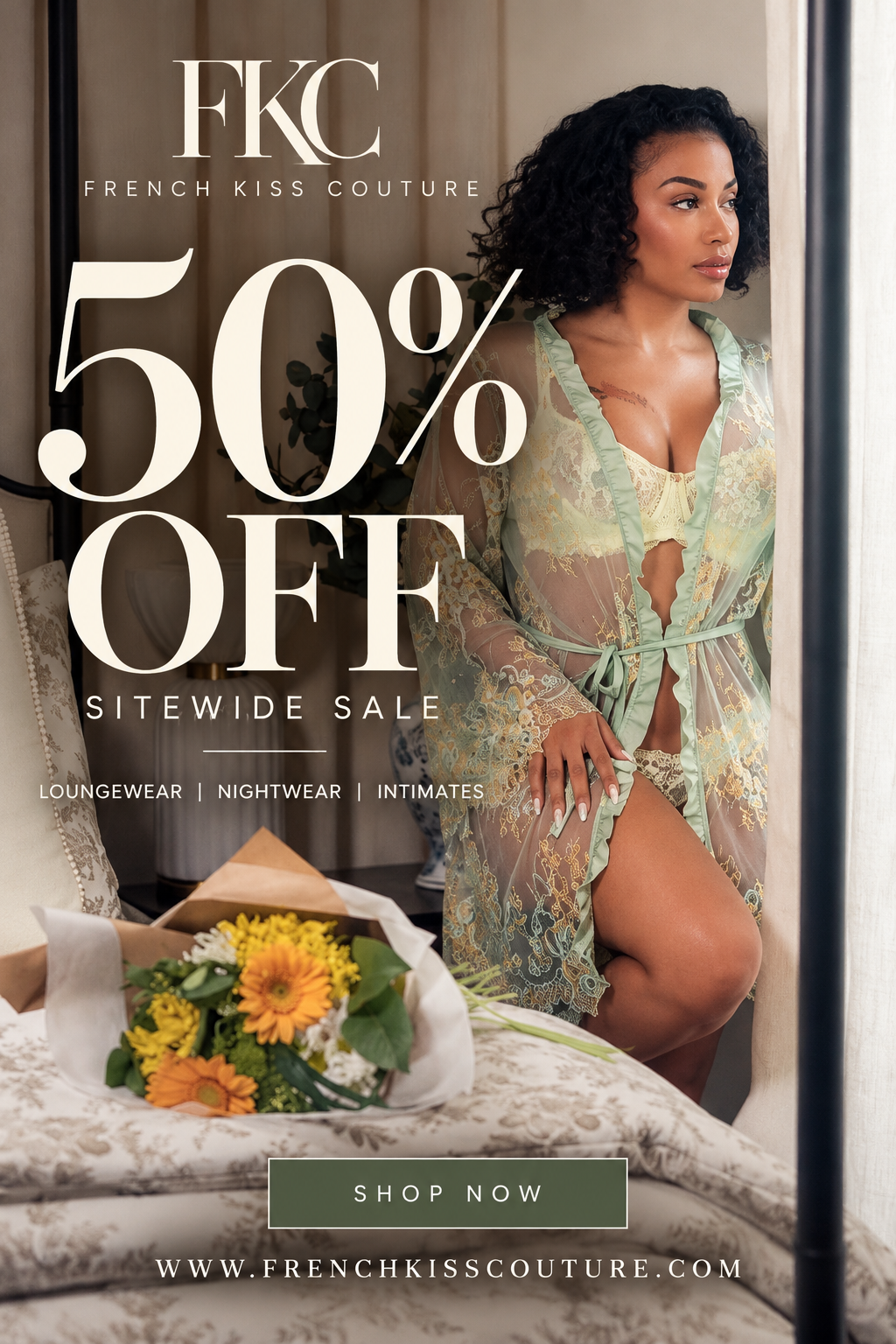 French Kiss Couture 50% off sitewide sale, featuring floral intimates