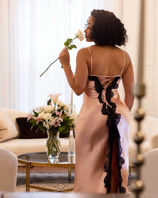 Rosewater Reverie Satin Lace Slip Gown - French Kiss Couture