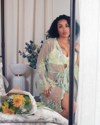 Sunlit Meadow - Floral Laced Robe - French Kiss Couture