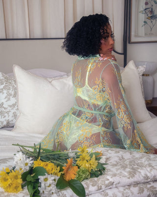 Sunlit Meadow - Floral Laced Robe - French Kiss Couture