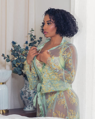 Sunlit Meadow - Floral Laced Robe - French Kiss Couture