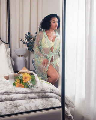 Sunlit Meadow - Floral Laced Robe - French Kiss Couture